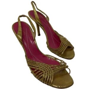 Kate Spade New York tan sparkly short kitten heels